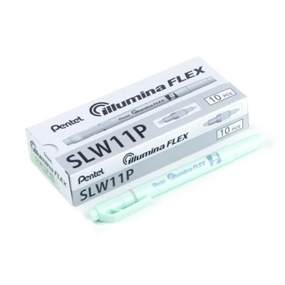 Image de Pentel illumina Flex SLW11P Surligneur bi pointe pastel, Vert clair, Lot de 10