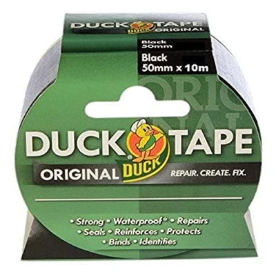 Image de Duck Tape original ruban adhésif Noir 50 mm x 10 m Le de réparation haute résistance et imperméable pour canalisations conduits.