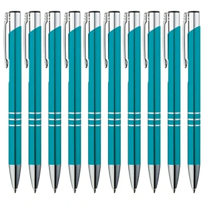Image de GIMEI® Lot De 20 stylos à bille en métal qualité supérieure Pour une écriture facile et douce Encre bleue turquoise Attire tous les regards