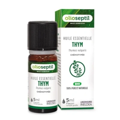Image de OLIOSEPTIL Huile essentielle de Thym 100% Pure et naturelle BIO HEBBD (biochimiquement botaniquement définie) origine Flacon 5 ml
