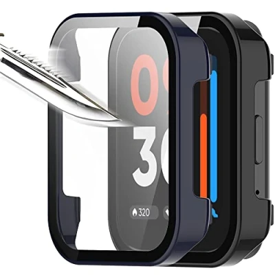 Image de Msiall [2 pièces] Noir Bleu avec Film de Protection d&#039;écran en Verre trempé pour realme Watch 3, étui PC dureté 9H, Pare Chocs, Complet Mince Smart 3