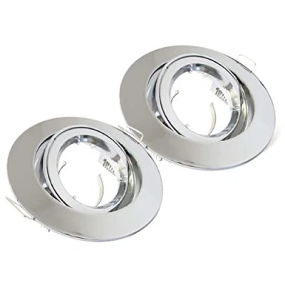 Image de Lot de 2 porte spot encastrable, orientable, modèle avec virole dévissable, trou 80 mm à 90 mm, pour lampes LED GU10 et MR16 (Rotond, argent chromé)