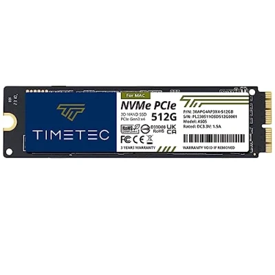 Image de Timetec 512 Go Mac SSD NVMe PCIe Gen3x4 3D NAND TLC Lecture jusqu&#039;à 2 000 Mo/s Compatible avec MacBook Air (2013 2015, 2017), Pro 2015), iMac 2019), (2013), MacMini (2014)