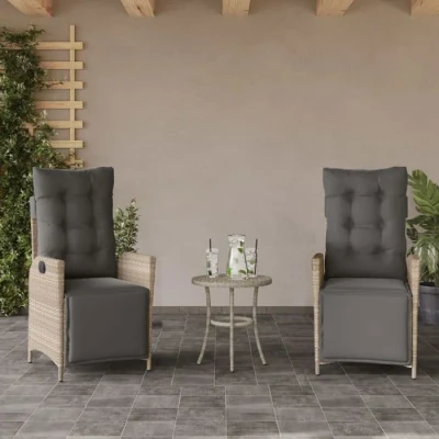 Image de VidaXL Chaises inclinables de jardin lot 2 avec repose pied rotin 365294