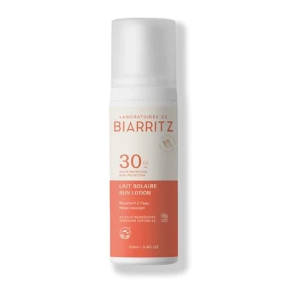 Image de Laboratoires de Biarritz Lait Solaire SPF30 Haute protection Texture Onctueuse et Non Grasse Certifié Bio Visage Corps Fabriqué en France 100 ml