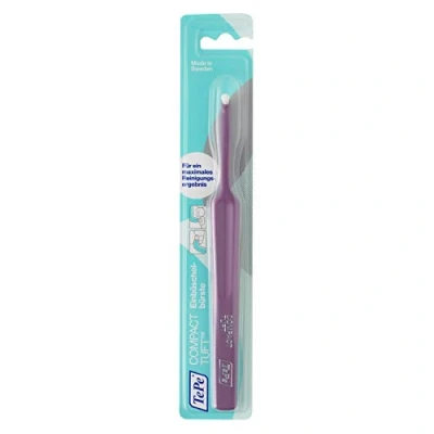 Image de TePe brosse à dents compacte Tuft avec tête de ronde pour un nettoyage en profondeur la bouche même les implants ou prothèses couleur assortie