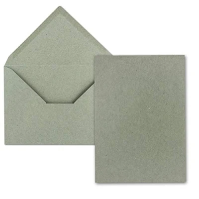 Image de Lot de 25 Cartes Avec enveloppes, en papier kraft simples au format A5 (14,8 x 21 cm) Enveloppes C5 (15,7 22,5 fermeture par collage humide Gris