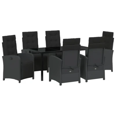 Image de Ensemble de repas jardin 7 pièces avec coussins en rotin poly noir vidaXL 3380313