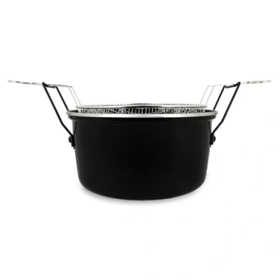 Image de MENASTYL Friteuse du Nord 28cm en acier émaillé noir et bord chrome Panier inclus, pour des frites maison délicieuses 3645575
