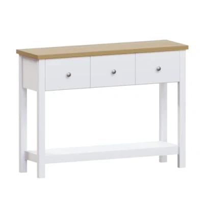 Image de Vida Designs Arlington Table Console avec étagère et 3 tiroirs Blanc