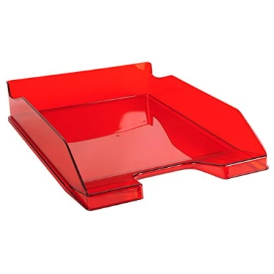 Image de Exacompta Réf. 113224D 1 corbeille à courrier COMBO MIDI dimensions utiles 34 x 25 6,5 cm pour format A4 + peut contenir 500 feuilles couleur rouge carmin transparent Glossy