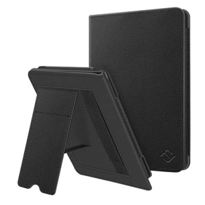 Image de FINTIE Étui pour 6&quot; Kindle (11e Génération, Modèle 2024/2022), Coque Fixation à Béquille Housse avec Fente Carte et Dragonne, Veille/Réveil Automatique, Noir