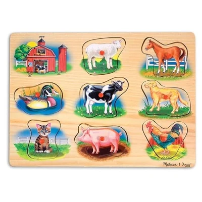 Image de Melissa &amp; Doug Puzzle Sonore Animaux de la Ferme, Cadeau pour enfants 2 3 4 ans,Jouet en bois Montessori, Jouets d&#039;éveil et 1er âge, Jouet classique, d&#039;activité développement
