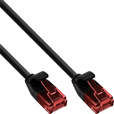Image de InLine Slim Cordon de raccordement RJ 45 (M) pour 2.5 m UTP CAT 6 moulé, rond, sans crochet noir