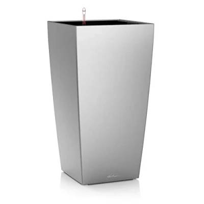 Image de Lechuza Pot de Fleurs d&#039;Interieur Premium Cubico Réserve d&#039;Eau Intégrée Coloris Argent 40 x 75 cm