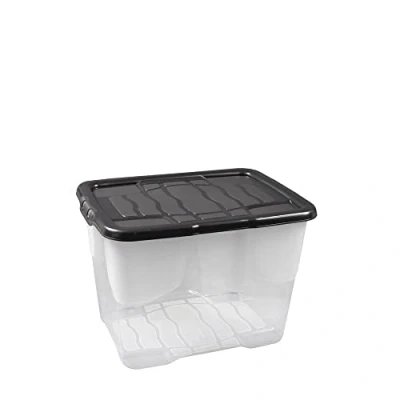 Image de Lot de 3 boîtes rangement Strata Curve avec couvercle noir, 24 l, 40 x 30 28 cm, transparent