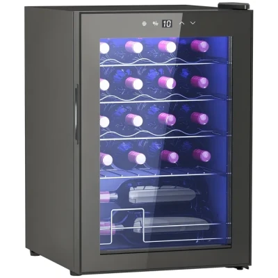 Image de HOMCOM Cave à vin 20 bouteilles 53L réfrigérateur silencieux avec porte en verre, éclairage LED, écran tactile numérique, frigo contrôle de la température 5 18C, protection UV, noir
