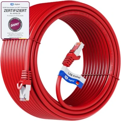 Image de HB DIGITAL 15 m Câble Ethernet LAN CAT 7 S/FTP PiMF LSZH AWG26 Réseau avec Connecteurs RJ45 6A 10 Gbits/s 600 MHz Idéal pour Panneau de Brassage Serveurs PC Laptop Smart TV DSL Rouge