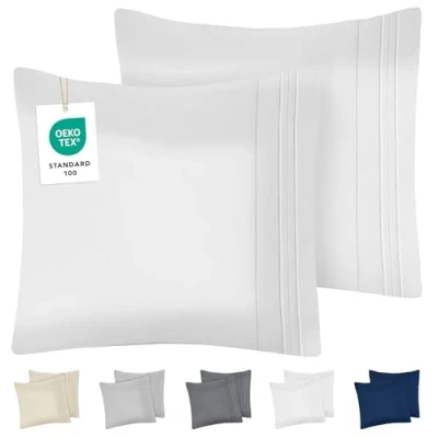 Image de Dreamzie Taie Oreiller 80x80 Lot de 2 en Microfibre Brossée Certifiée Oeko Tex Housse Coussin Douce avec Motifs Brodés Blanc