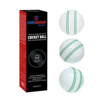 Image de ONEGlobal Balle de Cricket d&#039;Entraînement en Caoutchouc Souple et Sûre avec Vraie Couture Cousue Noyau pour Bounce, Swing &amp; Spin Idéal Le Développement des Compétences (3 Blanc)