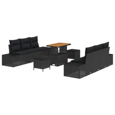 Image de Ensemble de Canapé jardin vidaXL 9 pièces avec coussins noir rattan synthétique acacia, 2 places 3364425