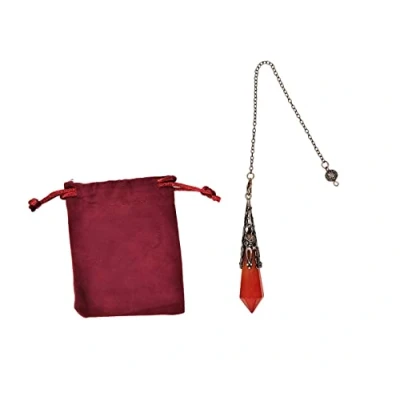 Image de pendule en pierre naturelle agate rouge, cristal, cristal hexagonal vintage pour la radiesthésie, Chakra Reiki Divination Méditation Wicca (agate rouge)