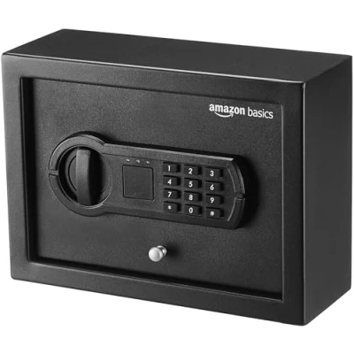 Image de Amazon Basics Petit coffre fort de sécurité pour tiroir bureau avec Électronique clavier programmable, Noir, 30 cm L x 21,84 P 11,18 H