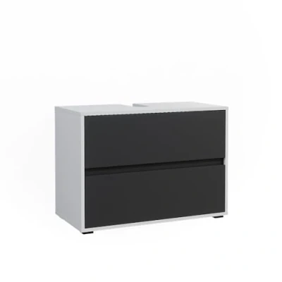 Image de Vicco Meuble sous Vasque Simple Maltin, Blanc/Anthracite/Blanc, 80.2 x 58.2 cm avec Deux Grands tiroirs