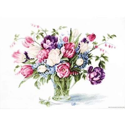 Image de Lucas S LB2261 Kit pour Point de Croix Compté Motif Vase Tulipes 26 x 33,5 cm