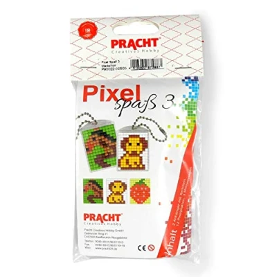 Image de Pracht Creatives Hobby Pixel P90022 00505 Kit de bricolage amusant 3 pour enfants, système d&#039;assemblage simple avec des petites pierres en bioplastique créer 2 porte clés (médaillons)