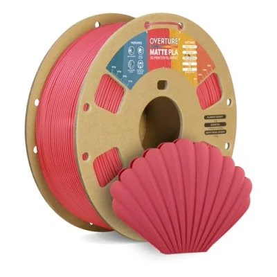 Image de OVERTURE Filament PLA Matte 1.75mm Rouge, 1kg(2,2lbs) Neatly Wound Surface Mate Filaments pour Imprimante 3D FDM, Précision dimensionnelle +/ 0,02 mm (Matte Rouge)