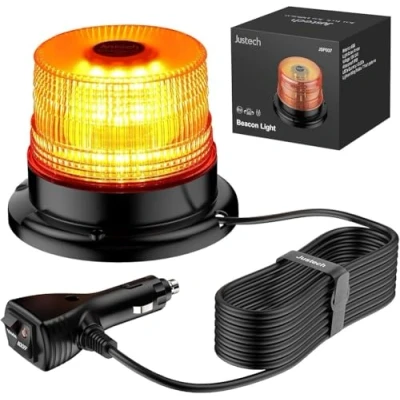 Image de 40W Gyrophare LED Orange, Justech 40 LEDs Magnétique E Mark IP67 Étanche pour 12V/24V VéhiculePhare d&#039;Avertissement Clignotant 7 Modes de Flash avec 5m Câble Prise Allume Cigare