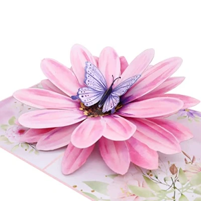 Image de MOKIO® Carte Fleur Pop Up avec Papillon cadeau 3D pour un anniversaire, retraite ou comme bon, de vœux fleurs enveloppe