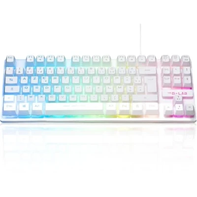 Image de The G Lab Keyz Caesium TKL Clavier Gamer 87 Touches Filaire USB AZERTY Français, Rétro Éclairage LED Multicolore Gaming Compact sans Pavé Numérique pour PC/PS4/PS5 New 2024 (Blanc)