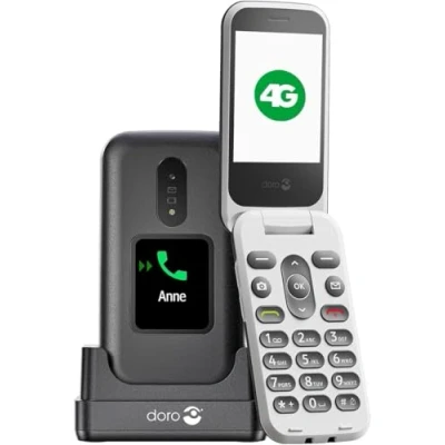 Image de Doro 2880 4G Téléphone Portable à Clapet pour Seniors Simple d&#039;Utilisation sans Internet Double Ecran Touche d&#039;Assistance Touches Vocales Bluetooth Bloc d&#039;alimentation (Noir/Blanc)