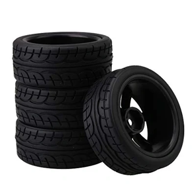 Image de BQLZR Pneus Caoutchouc Voiture Miniatures avec Jantes à 7 Rayons pour RC1: 10 Voitures de Course sur Route, Pack 4