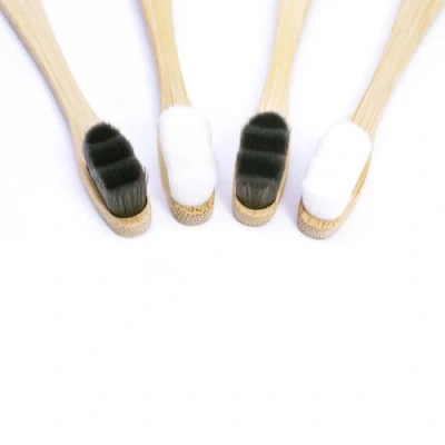 Image de Brosses à dents micro nano en bambou extra doux avec 20 000 poils conçus pour les gencives sensibles, enfants et adultes (noir blanc, 4P)
