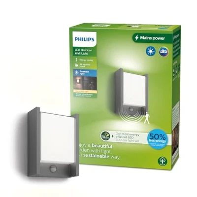 Image de Philips Arbor UltraEfficient, Applique extérieure 3,8 W, 2700 K, anthracite, détecteur de mouvement, IP44 résistante aux intempéries