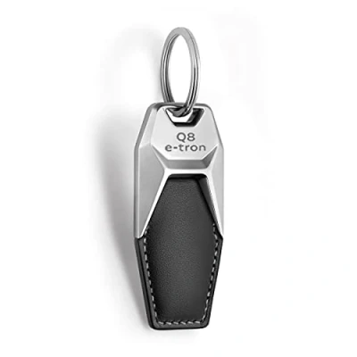 Image de Audi 3182300100 Porte clés en métal/cuir avec gravure Q8 e tron Argent/noir, argenté, Taille unique, Moderne