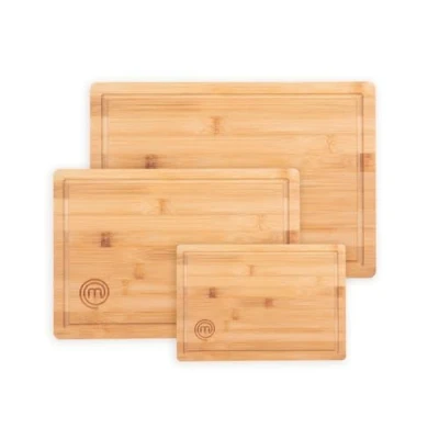 Image de MasterChef Planches à Découper Bambou, Lot de Planche Bois Couleur 38cmx27,5cm / 34cmx23,5cm 23cmx15cm, Antibactérien Surface Idéal pour la Découpe Pain, Légumes, Fruits &amp; Viande