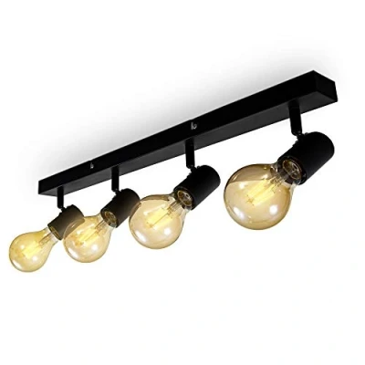 Image de B.K.Licht Plafonnier 4 spots orientables &amp; pivotants, spot bar design rétro, luminaire plafond vintage pour salon, salle à manger, couloir, douille E27, 60 Watt max, ampoules non fournies