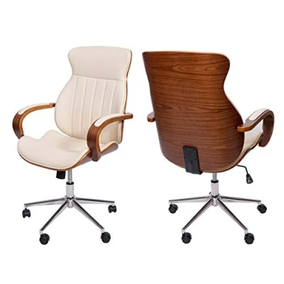 Image de Mendler Chaise de Bureau HWC H39, pivotante, Fauteuil, Bois courbé, Aspect Noyer, Similicuir Beige crème