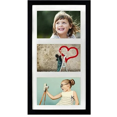 Image de BD ART Cadre Photo pêle mêle, 23 x 50 cm Multi avec Passe Partout pour 3 photos 13 18 cm, Noir