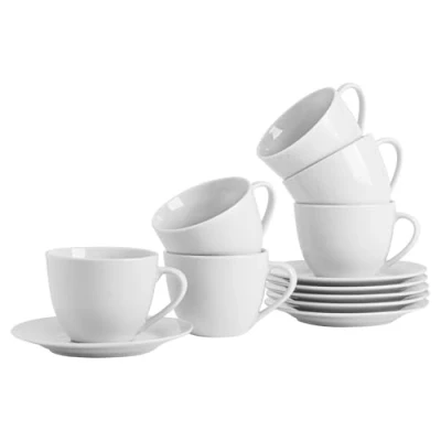 Image de Argon Tableware Ensemble de Grandes Tasses à Cappuccino avec soucoupes Assorties Blanches 320 ML (11 oz) 6