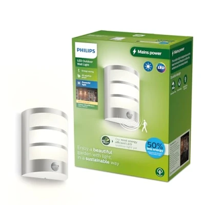 Image de Philips Python UltraEfficient, Applique extérieure 3,8 W, 2700 K, argent, détecteur de mouvement, IP44 résistant aux intempéries