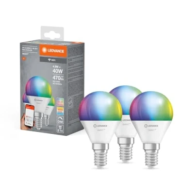 Image de LEDVANCE Lampe LED intelligente avec technologie WiFi, E14 base, optique dépolie ,Couleurs RGBW modifiables, couleur de lumière modifiable (2700K 6500K), 470 Lumen,Remplacement 40W Ampoules 3 Pack
