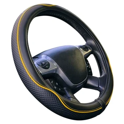 Image de Housse de Volant Voiture Universelle modèle Centauro Noir Jaune Similicuir antidérapant Respirant Effet Carbone 37 39 cm