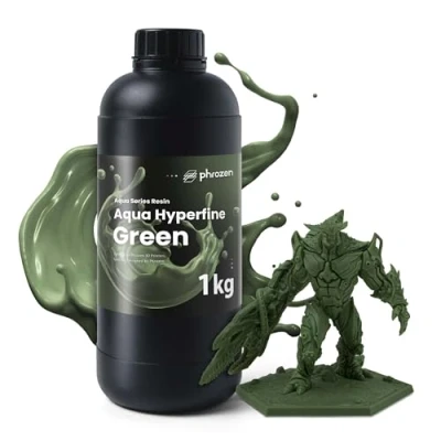 Image de Phrozen Aqua Hyperfine Green Résine UV 405 nm pour Impression 3D LCD/DLP/SLA Ultra Haute Résolution 12K+, Non Cassante Vert (1kg)