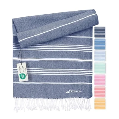 Image de Serviette de Plage hammam Fouta en Coton 100% recyclé Turque à séchage Rapide, fouta, Bain pestemal idéale comme Drap XXL Bleu Marine 200x200cm Sultan