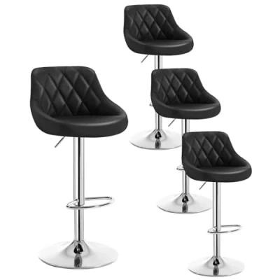 Image de WOLTU Lot de 4 Tabourets Bar siège pivotant en Similicuir,réglable Hauteur,Noir BH23sz